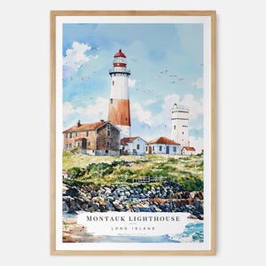 Stampa del faro di Montauk, arte di Long Island, decorazione murale costiera, arte di viaggio di New York, regalo di mare, decorazione per case sulla spiaggia, stampa del faro