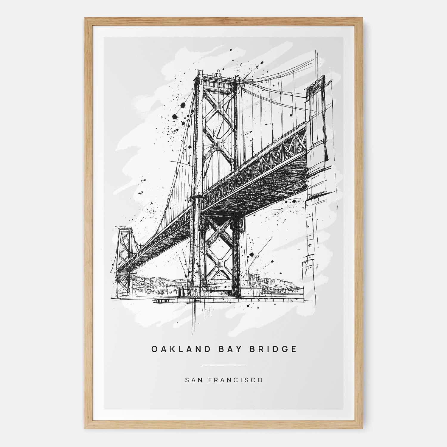 Bay Ridge Drawimg San Francisco Art Print With Oakland Bay Bridge Pencil Drawing ...