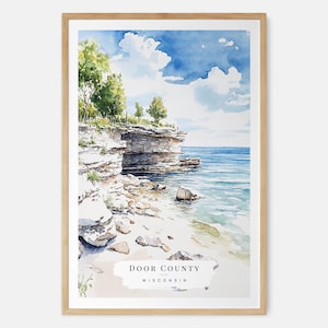 Door County Aquarell Kunst Druck, Wisconsin Reise Geschenk, Lake Lake Lake Seite Wand, Umzug Geschenk, Neues Zuhause Geschenk, Housewarming Geschenk