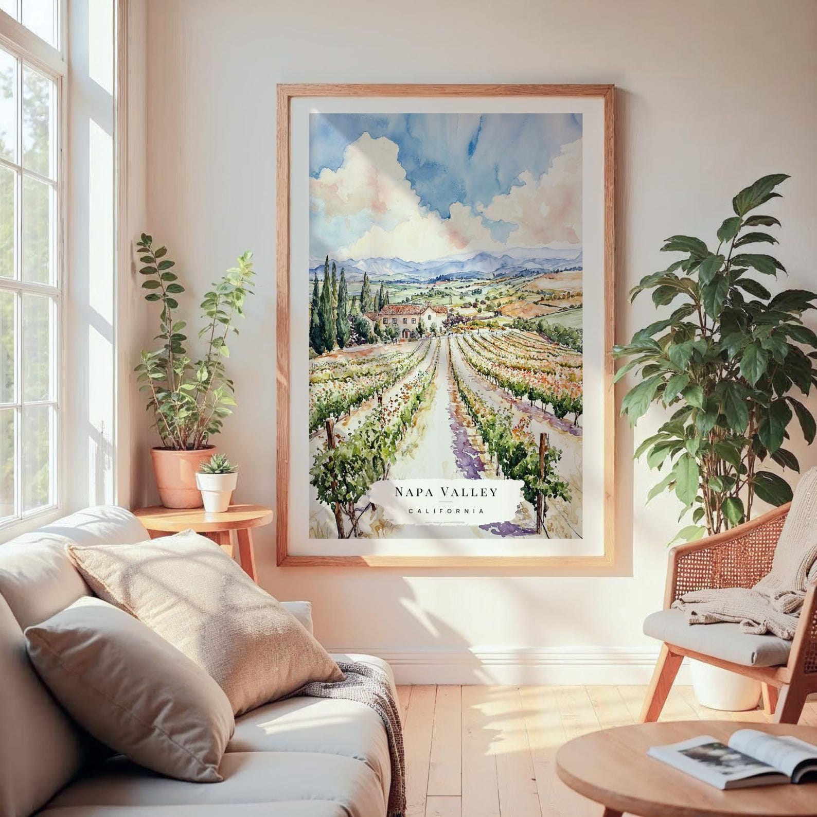 Napa Valley Vineyard Watercolor Art Print - California Wall Art - USA ...