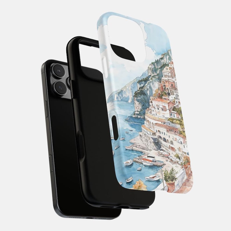 Positano Italy Phone Case with Coastal Watercolor Art, Italy Travel Gift, Travel Art Phone Cover, Travel Lover Gift, Europe Travel Gift afbeelding 4