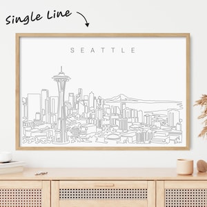 Framed Seattle Skyline Wall Art - Seattle Art Print with One Line Drawing - Seattle Washington Wall Decor - New Home Gift