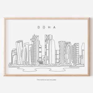 Doha Skyline Art Print -Qatar Wall Art with Doha Cityscape as Single Line Art - Doha Wall Decor Gift - Great New Job or Moving Gift