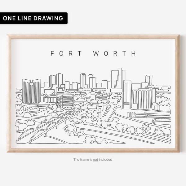 Fort Worth Skyline Art Print - Fort Worth Texas Wall Art with Cityscape as Single Line Art - Great New Job or Moving Gift