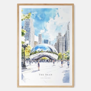 Chicago Bean Watercolor Art Print - Chicago Cloud Gate Wall Art - USA Travel Print - Travel Gift - Moving Gift - New Home Gift