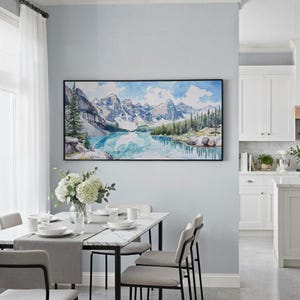 Banff National Park Canvas Print: Alpine Lake Panorama Wall Art in Scenic Watercolor Style zdjęcie 2
