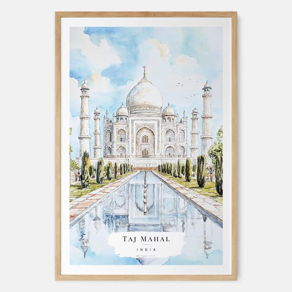 タージマハル水彩画プリント - タージマハル壁掛けアート - インド旅行