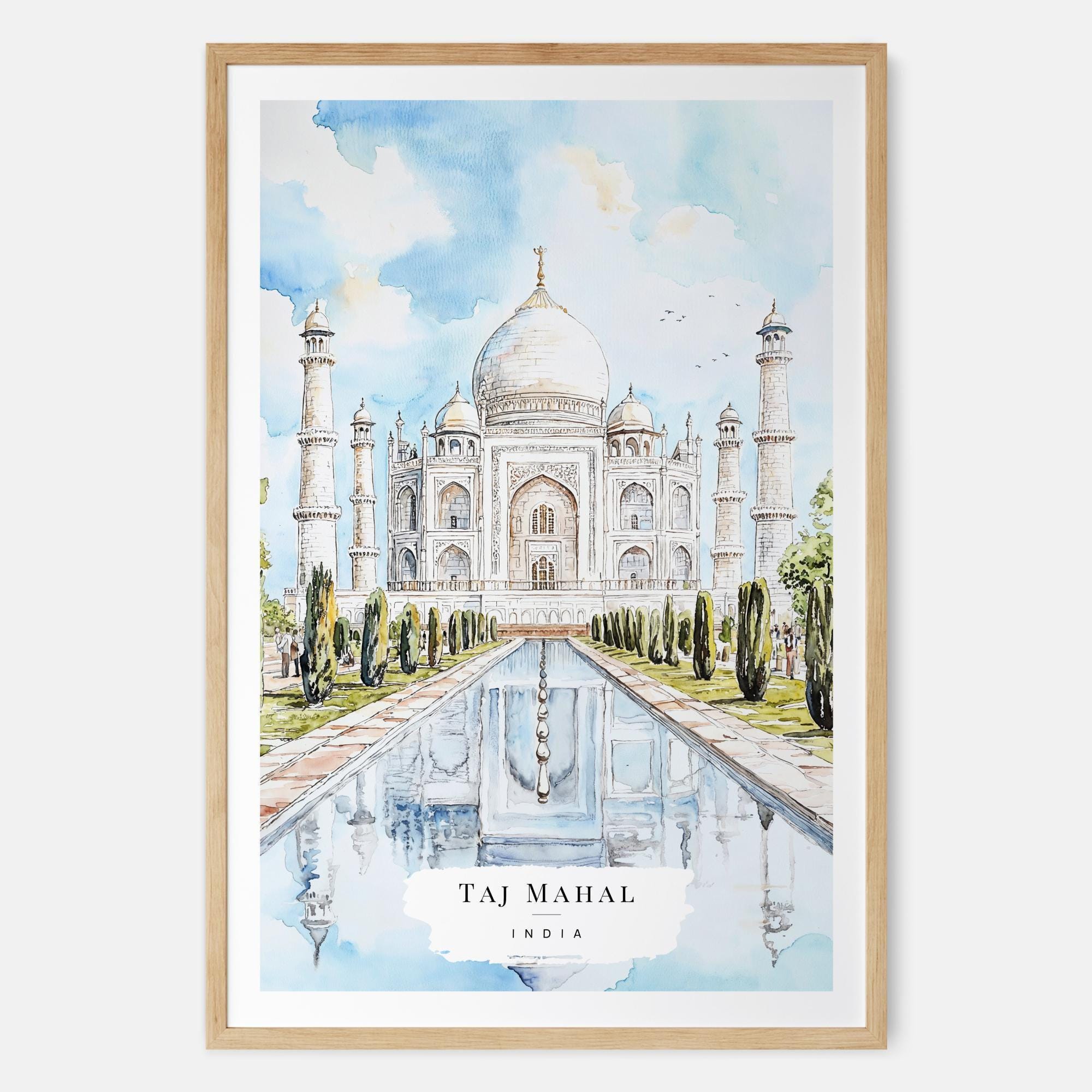タージマハル水彩画プリント - タージマハル壁掛けアート - インド旅行