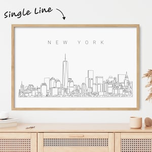 Framed NYC Skyline Wall Art - Aesthetic New York Poster Wall Decor - New York Ciry Skyline Home Decor with Continuous Line Art