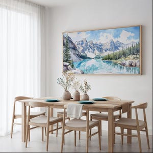 Banff National Park Canvas Print: Alpine Lake Panorama Wall Art in Scenic Watercolor Style zdjęcie 6