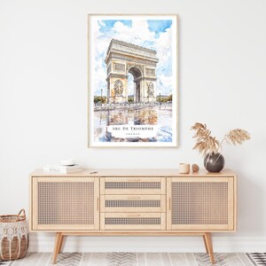 Arc De Triomphe Watercolor Art, Paris Travel Print, France Travel Gift, Europe Travel Gift, Moving Gift, New Home Gift, Exchange Gift image 3