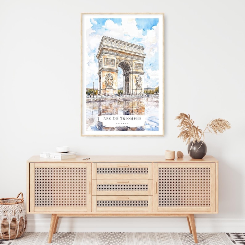 Arc De Triomphe Watercolor Art, Paris Travel Print, France Travel Gift, Europe Travel Gift, Moving Gift, New Home Gift, Exchange Gift image 3