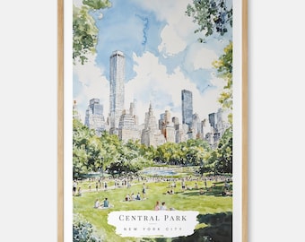 Central Park New York Art Print - Summer in New York City Watercolor Wall Art - USA Travel Print - Travel Gift - Moving Gift - New Home Gift