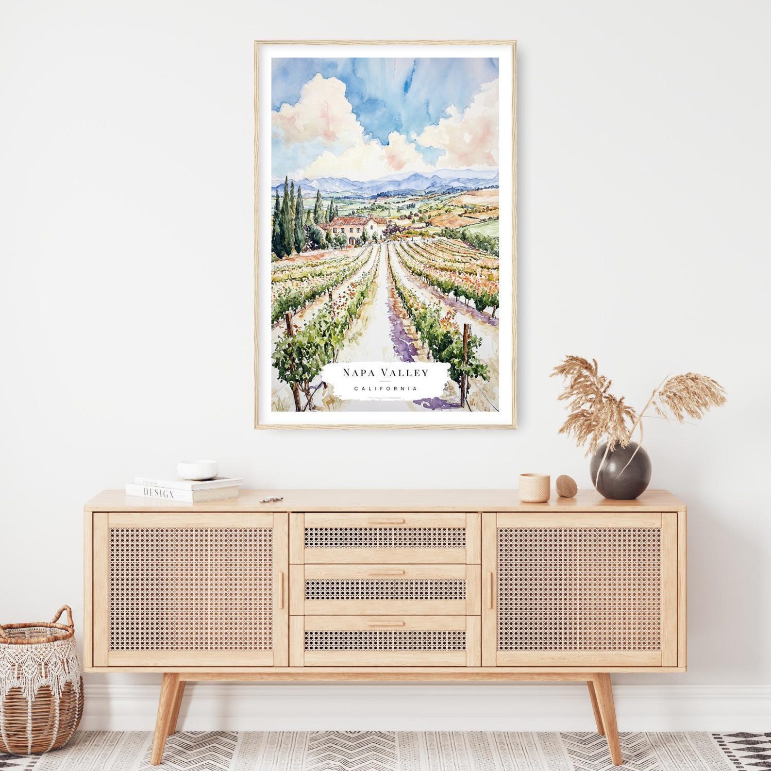 Napa Valley Vineyard Watercolor Art Print - California Wall Art - USA ...