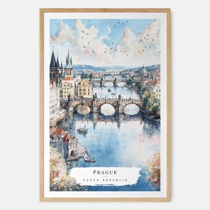 Prague Skyline Watercolor Art Print - Europe Wall Art - Czech Republic Travel Print - Travel Gift - Moving Gift - New Home Gift