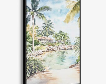 Jamaica Caribbean Island Canvas Print: Watercolor Tropical Landscape Wall Art
