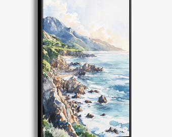 Big Sur California Canvas Print: Coastal Landscape Watercolor Wall Art