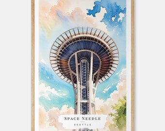 Space Needle Watercolor Art Print - Seattle Wall Art - USA Travel Print - Seattle Washington Travel Gift - Moving Gift - New Home Gift