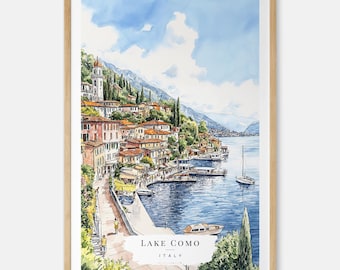Lake Como Italy Watercolor Painting Art Print - Italian Lakeside Wall Art - Italy Travel Gift - Moving Gift - New Home Gift