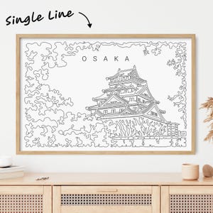 Framed Osaka Travel Poster - Osaka Art Print - Osaka Japan Wall Art with One Line Drawing - Japanese Art Print Wall Decor - New Home Gift