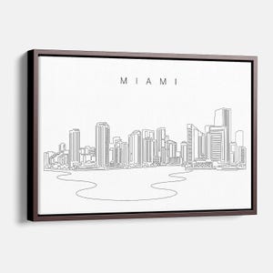 Miami Skyline Canvas Wall Art - Miami Canvas Art Print with Cityscape One Line Drawing - Miami Florida Wall Decor Gift