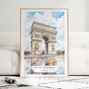 Arc De Triomphe Watercolor Art, Paris Travel Print, France Travel Gift, Europe Travel Gift, Moving Gift, New Home Gift, Exchange Gift image 2
