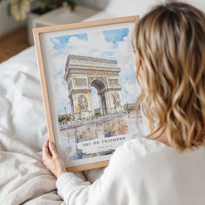 Arc De Triomphe Watercolor Art, Paris Travel Print, France Travel Gift, Europe Travel Gift, Moving Gift, New Home Gift, Exchange Gift image 6