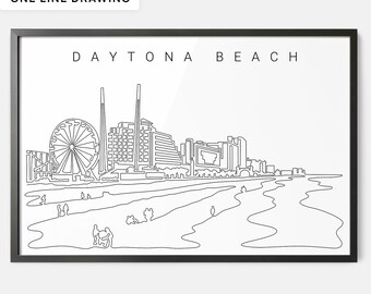 Framed Daytona Beach Wall Art - Daytona Florida Art Print with Beach One Line Drawing - Daytona Beach Poster - New Home Gift