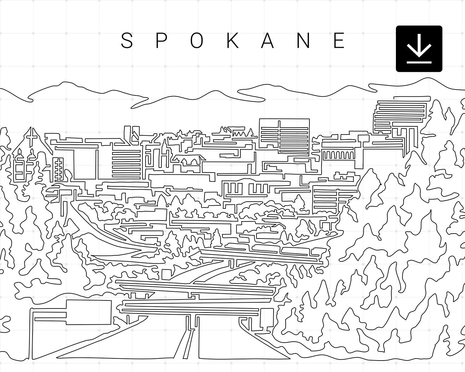 Spokane Skyline Printable Wall Art Spokane Digital Art Print Etsy