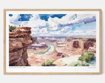 Canyonlands National Park Watercolor Art Print: Scenic Desert Landscape Wall Art