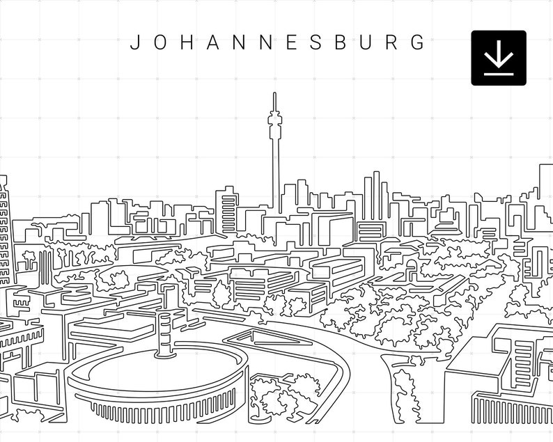 Johannesburg Skyline Printable Wall Art South Africa Digital Etsy
