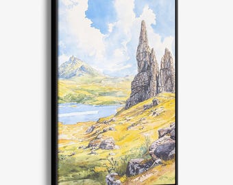 Isle of Skye Canvas Print: Scenic Watercolor Landscape Wall Art