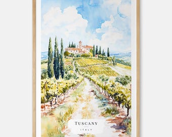 Tuscany Italy Watercolor Painting Art Print - Italy Wall Art - Italy Travel Gift - Moving Gift - New Home Gift - Housewarming Gift