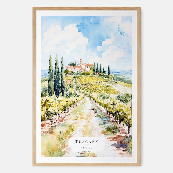 イタリアの旅（水彩画） イタリア・トスカーナの水彩画アートプリント - イタリアの壁掛け