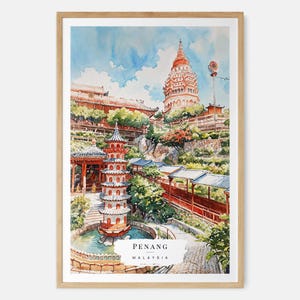Penang Watercolor Art, Malaysia Wall Decor, Travel Print, Botanical Art, Asian Housewarming Gift, Malaysia Gift, Penang Poster