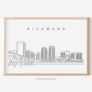 Richmond VA Wall Art - Richmond VA Art Print - Richmond VA Poster with Skyline One Line Drawing - Virginia Wall Decor - New Home Gift