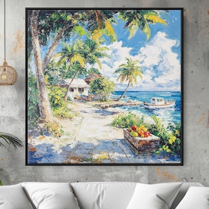 Caribbean Canvas Wall Art, Jamaica Wall Art, Large Canvas Print, Square Canvas Wall Art, Tropical Wall Art, Tropical Beach Painting