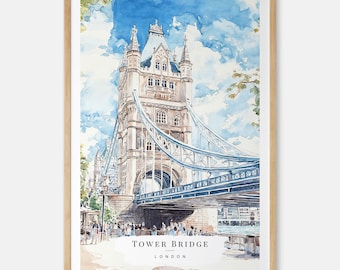 Tower Bridge Watercolor Art Print - London Wall Art - UK Travel Print - Travel Gift - Moving Gift - New Home Gift