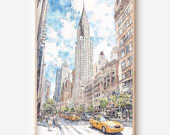 Chrysler Building Wall Art: New York City Skyline Watercolor Digital Download
