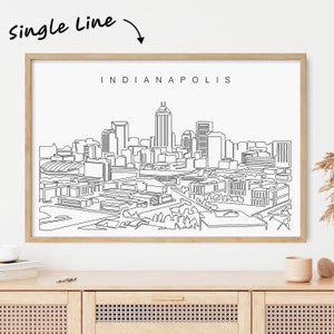 Framed Indianapolis Skyline Art Print - Indianapolis Wall Art With Cityscape One Line Drawing - Indianapolis Wall Decor Gift