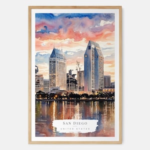 San Diego Skyline Watercolor Art, San Diego Art Print, San Diego Poster, California Wall Art, USA Travel Print, Moving Gift, New Home Gift