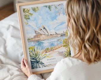 シドニー・オペラハウスの水彩画プリント - シドニーの壁掛けアート