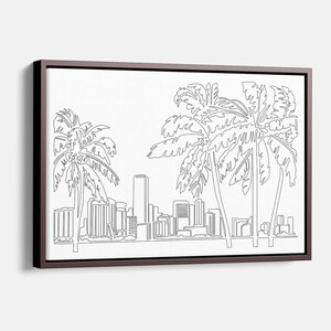Miami Florida Canvas Art Print - Florida Wall Art with Miami Skyline as Single Line Art - Great Wall Decor Gift for New Home or New Job