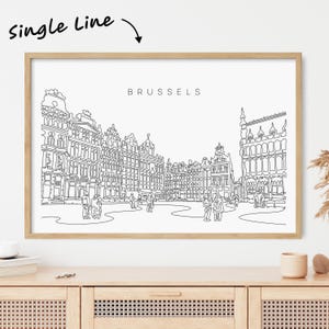 Stampa artistica incorniciata di Bruxelles - Stampa di viaggio in Belgio con il centro di Bruxelles come arte a linea singola - Grande regalo di decorazione da parete per una nuova casa o un nuovo lavoro