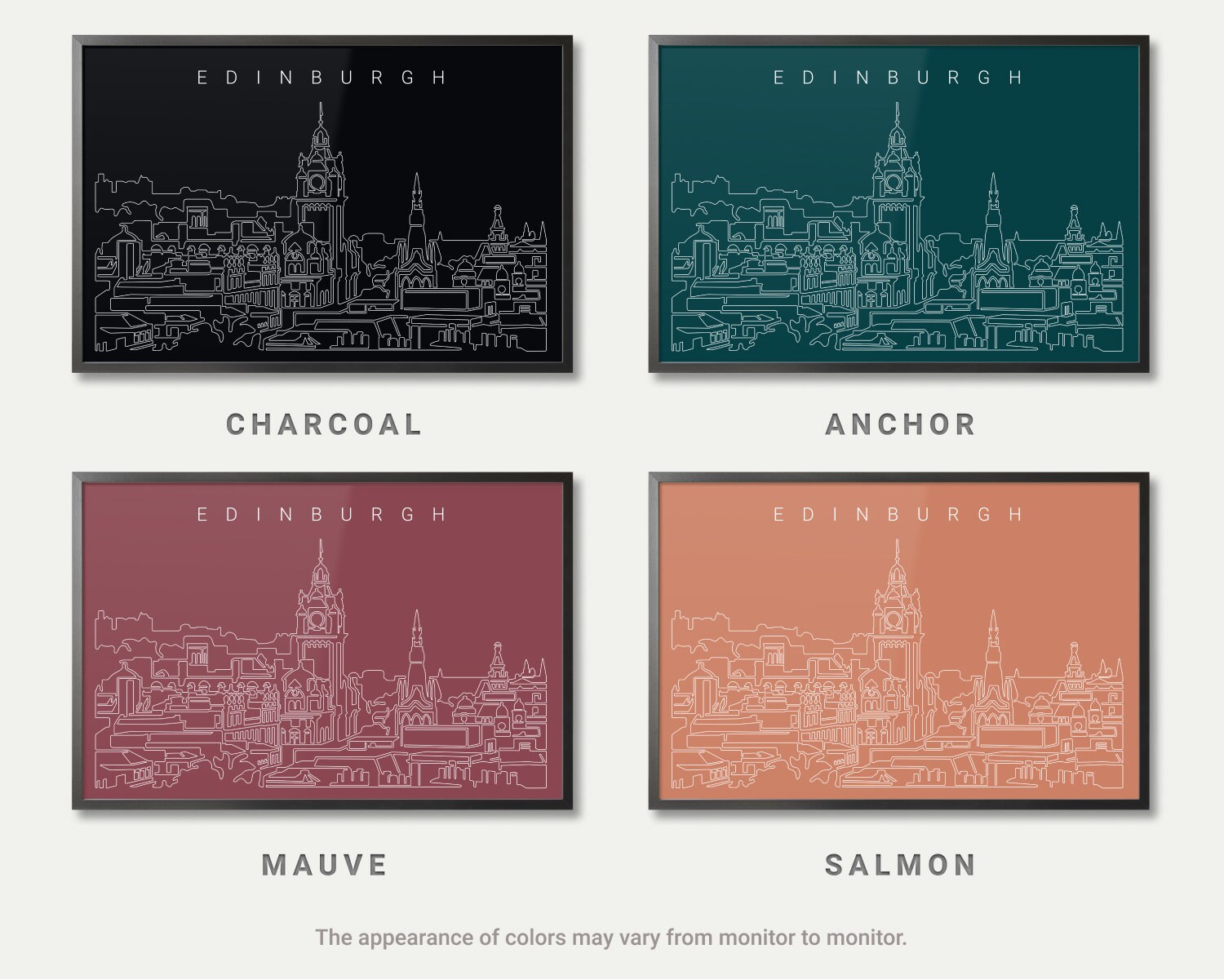 Framed Edinburgh Art Print Edinburgh Skyline Wall Art Etsy