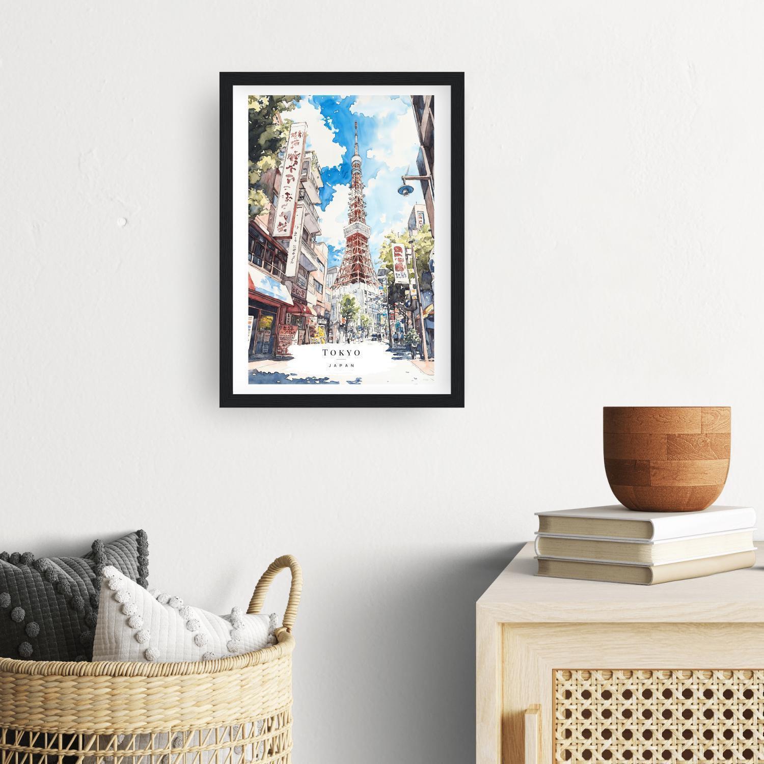 Tokyo Tower Watercolor Art Print - Tokyo Street Wall Art - Japan