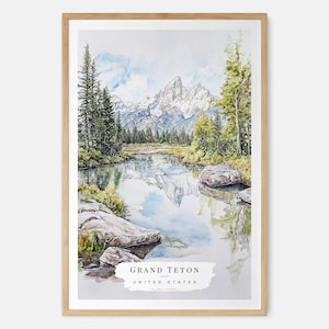 Grand Teton Nationalpark Aquarell Kunstdruck - US Nationalpark Wandkunst - USA Reisedruck - Reisegeschenk - Umzugsgeschenk - Neues Zuhause Geschenk