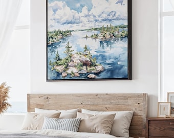 Voyageurs National Park Canvas Print: Square Landscape Art in Watercolor Style