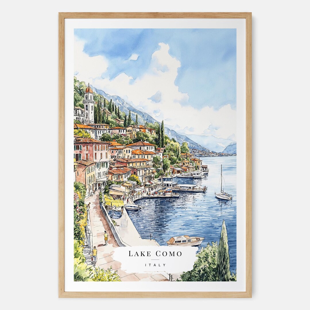 Lake Como Italy Watercolor Painting Art Print - Italian Lakeside Wall ...