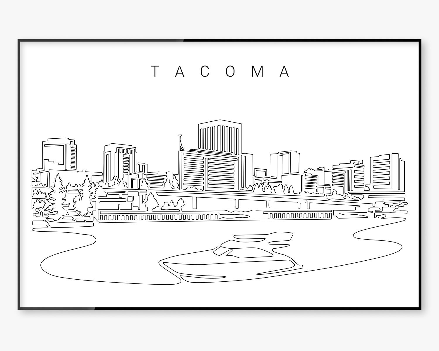 Art & Collectibles Giclée WA Poster with Skyline as Single Line